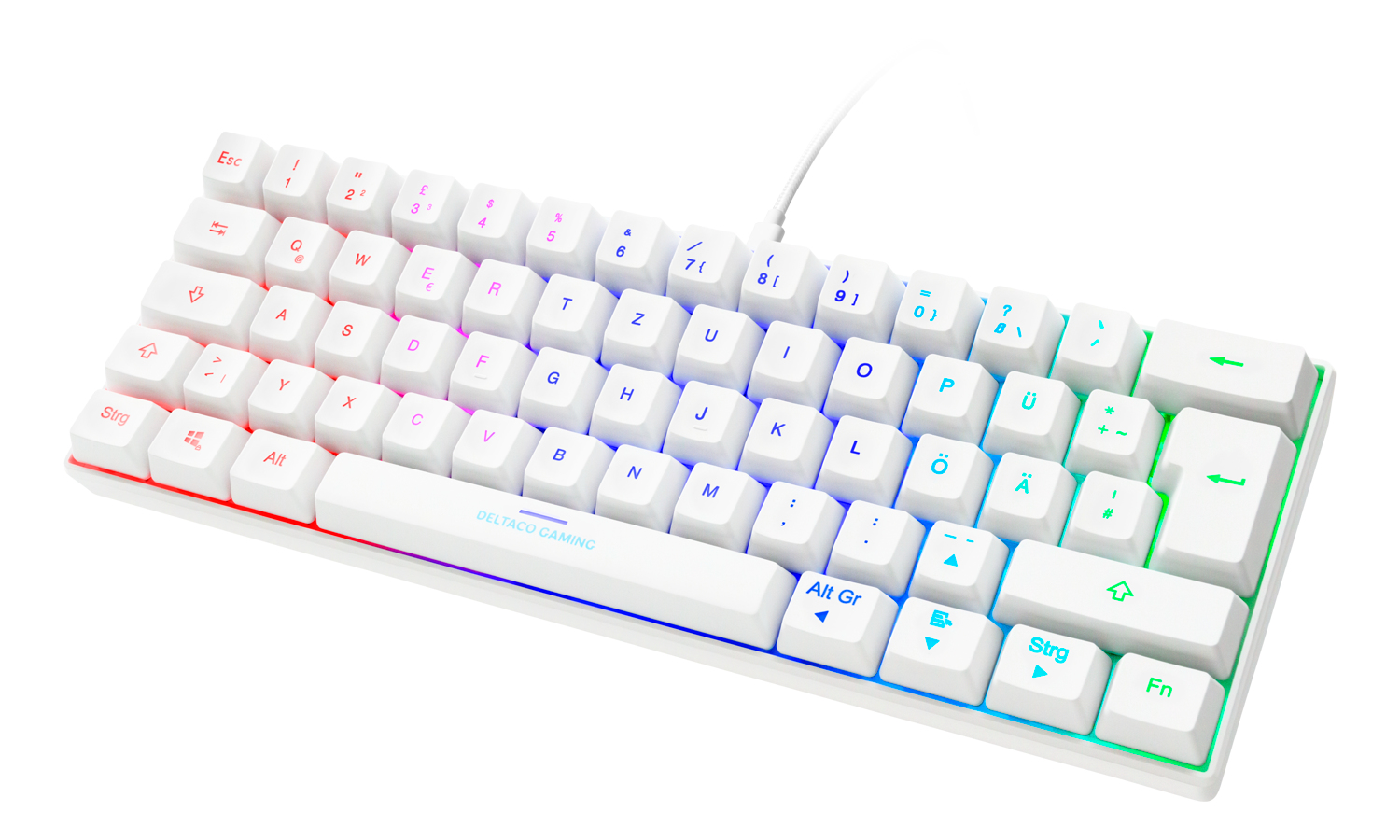Deltaco GAMING GAM-075-W-DE Mechanische Gaming-Tastatur 60% RGB LED USB QWERTZ Weiß