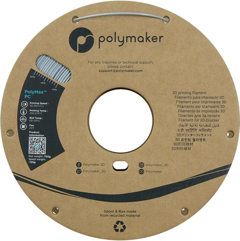 Polymaker PC02005 Filament PC Polycarbonat schlagfest hitzebeständig 1.75 mm 750 g Grau (PC02005)