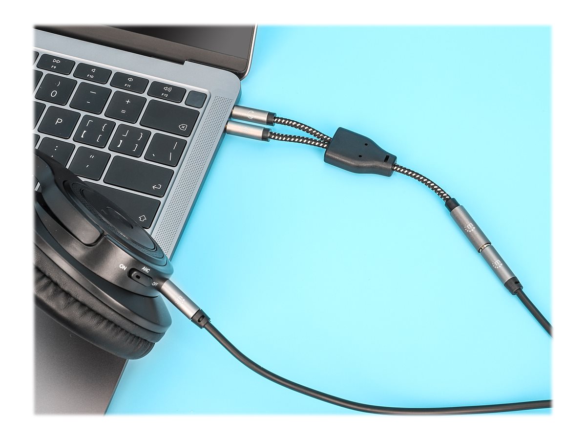 Manhattan Headset-Adapterkabel 3,5 mm Y-Splitter 15 cm Schwarz, Silber