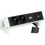 Bachmann DESK2 Steckdosenleiste Farbe weiss, ähnlich RAL9010 mit erhöhtem Berührungsschutz 2xSchutzkontaktsteckdosen schwarz 1xUSB C 30W Charger Zuleitung 0,2m H05VV-F3G1,5mm² schwarz mit GST18i3 Stecker inkl. Haltewinkel Logo verpackt im Karton (902.933)