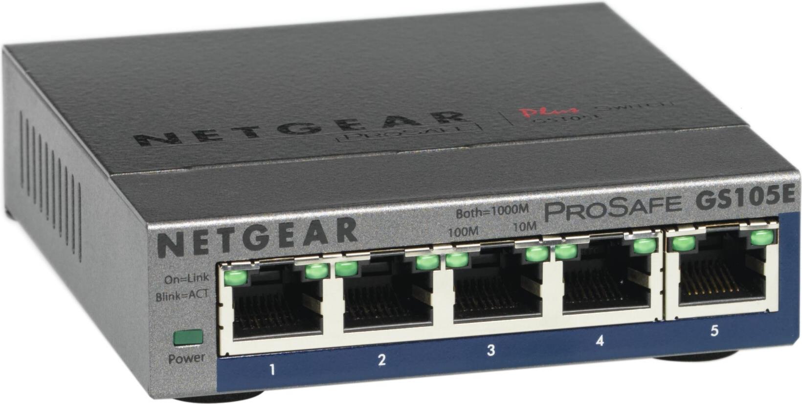 NETGEAR Plus GS105Ev2 Gigabit Switch 5-Port Managed Desktop Grau