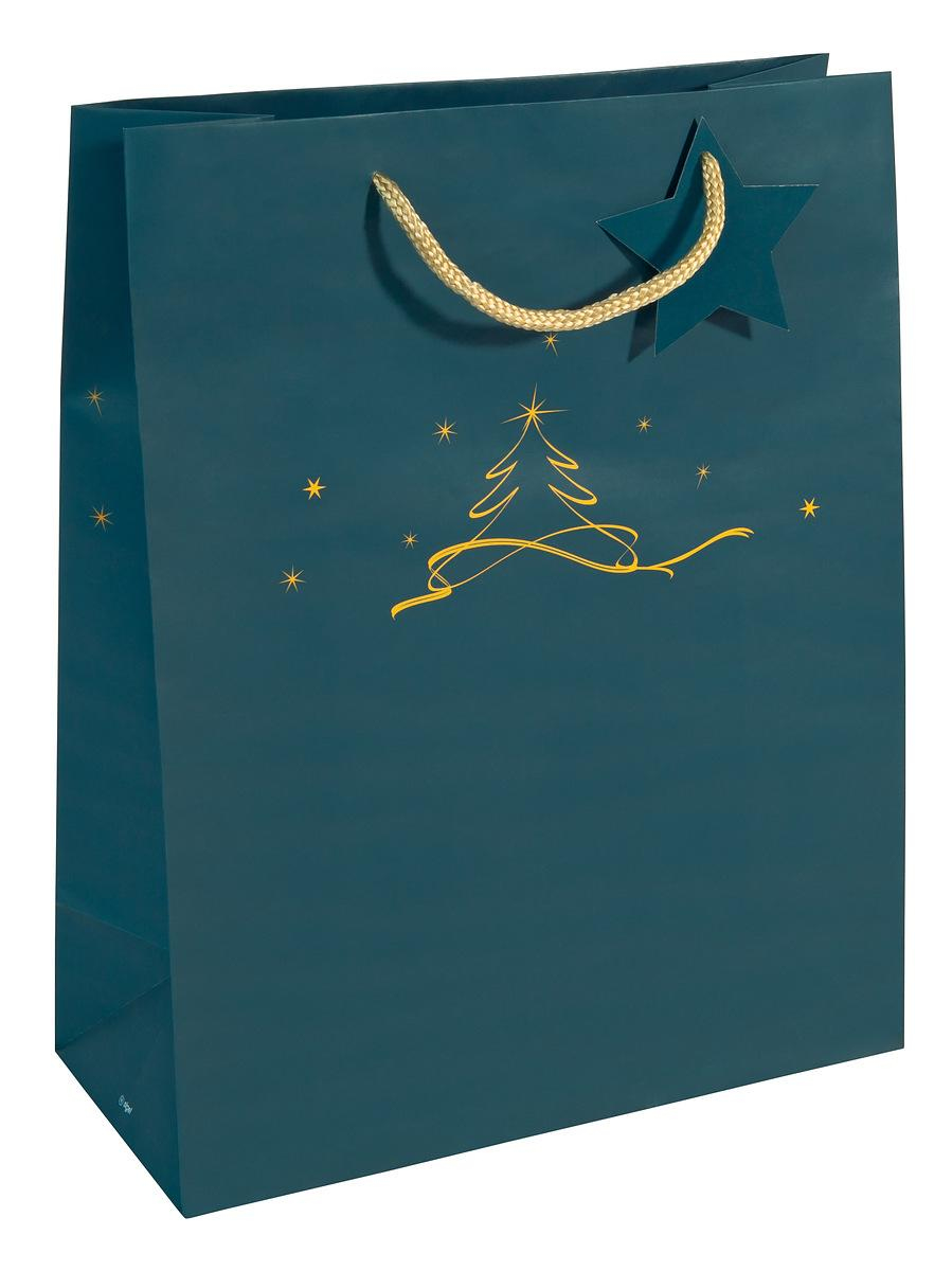 Sigel GT034 Geschenkverpackungstasche Christmas Tree Motiv 5 Stück 26 x 33 cm Blau