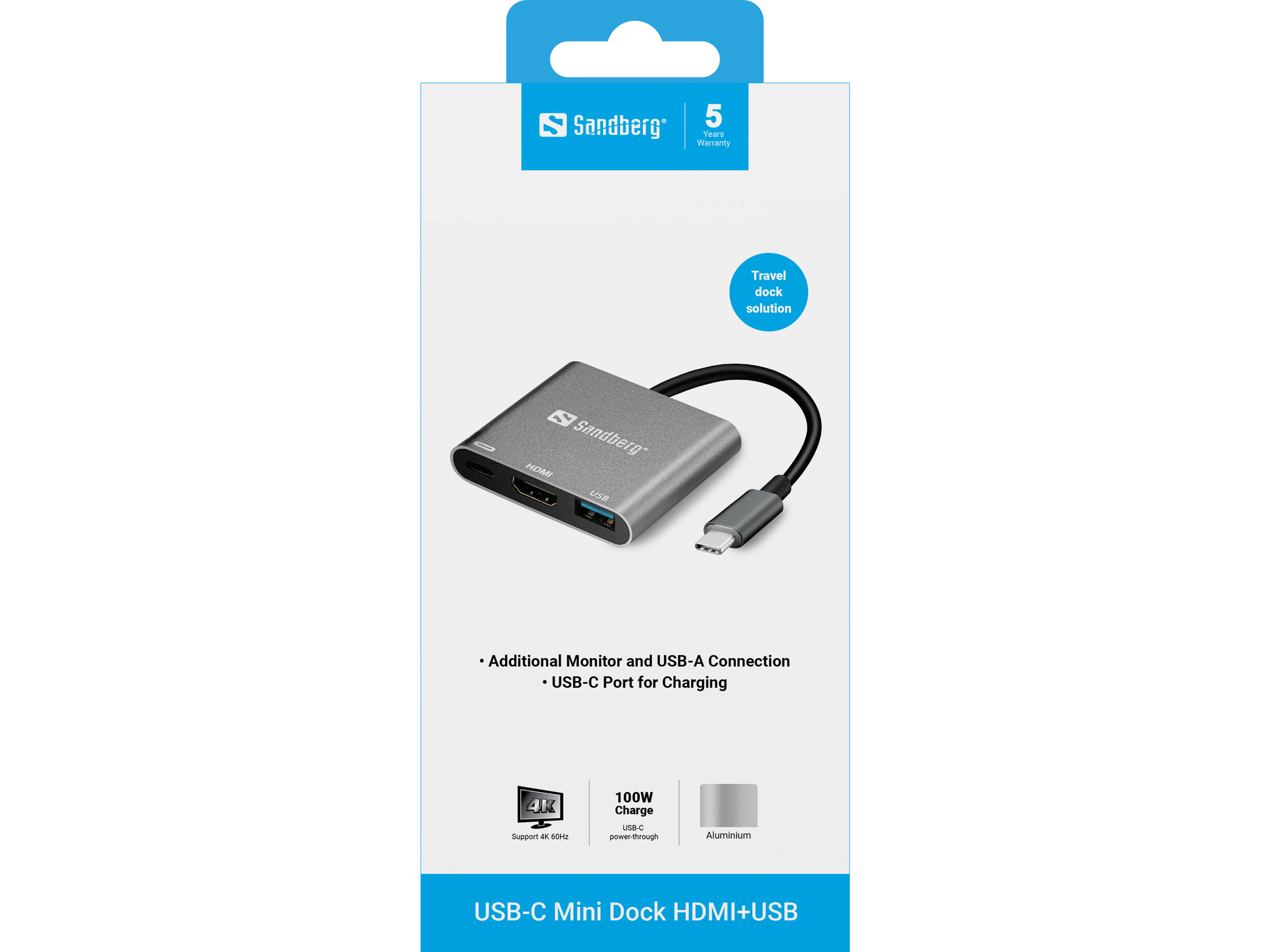 Sandberg USB-C Mini Dock HDMI+USB Aluminium, Weiß