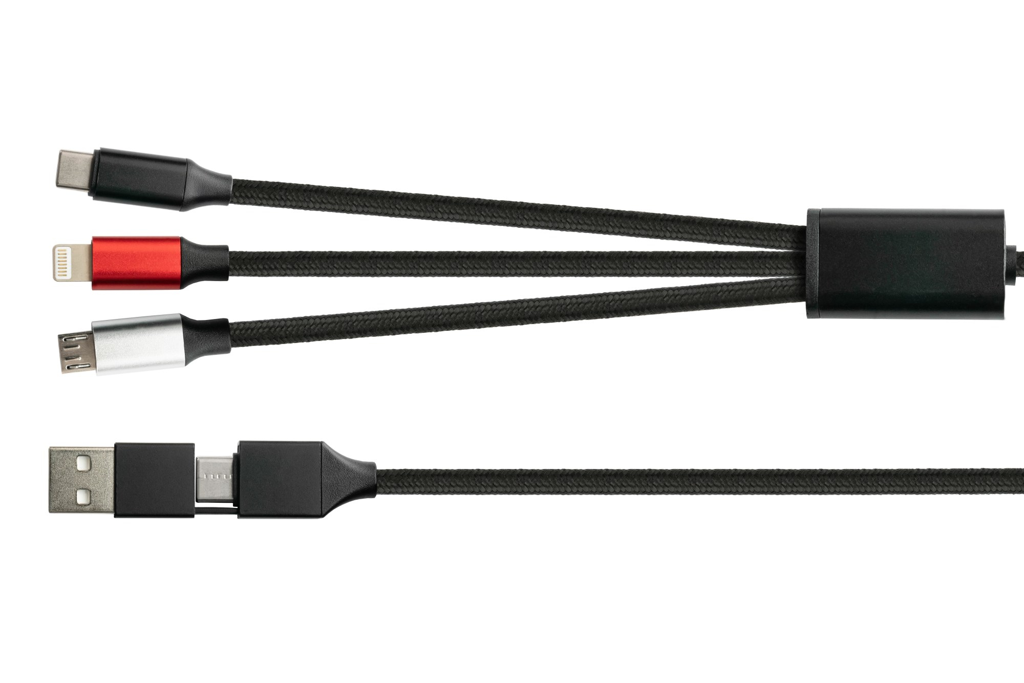 Python PY-USB001S USB 6-in-1 Ladekabel 1,2 m USB-A/USB-C auf USB-C/Micro-USB B/Lightning Schwarz