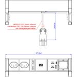 Bachmann DESK2 Steckdosenleiste INOX mit erhöhtem Berührungsschutz 2xCH T13 Steckdosen Schweiz, schwarz inkl. Thermosicherung 1xUSB A&C 22W Charger 1xCustom Modul leer Zuleitung 0,2m H05VV-F3G1,5mm² schwarz mit GST18i3 Stecker inkl. Haltewinkel Logo verpa (902.910)