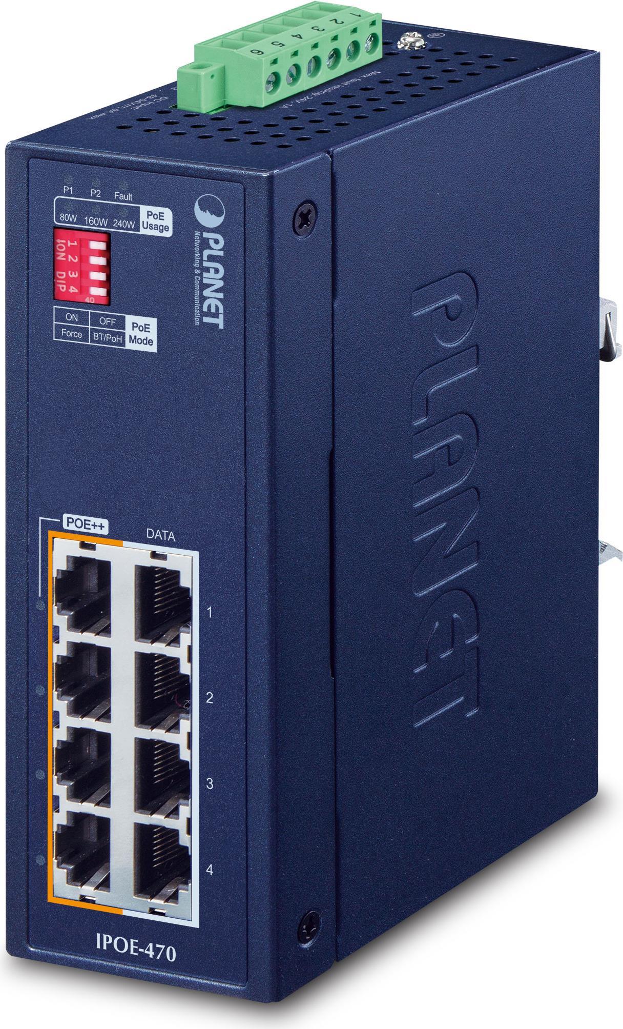 PLANET IP30 Industrial 4-port Power over Ethernet (PoE) Blau (IPOE-470)