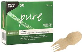 PAPSTAR Fingerfood-Göffel "pure", 85 mm, natur aus Bambus, biologisch abbaubar und kompostierbar, - 1 Stück (88768)