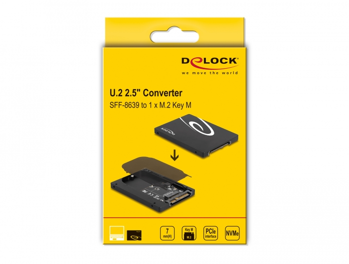 Delock 2.5" Konverter U.2 SFF-8639 zu M.2 NVMe Key M 7 mm Höhe Schwarz