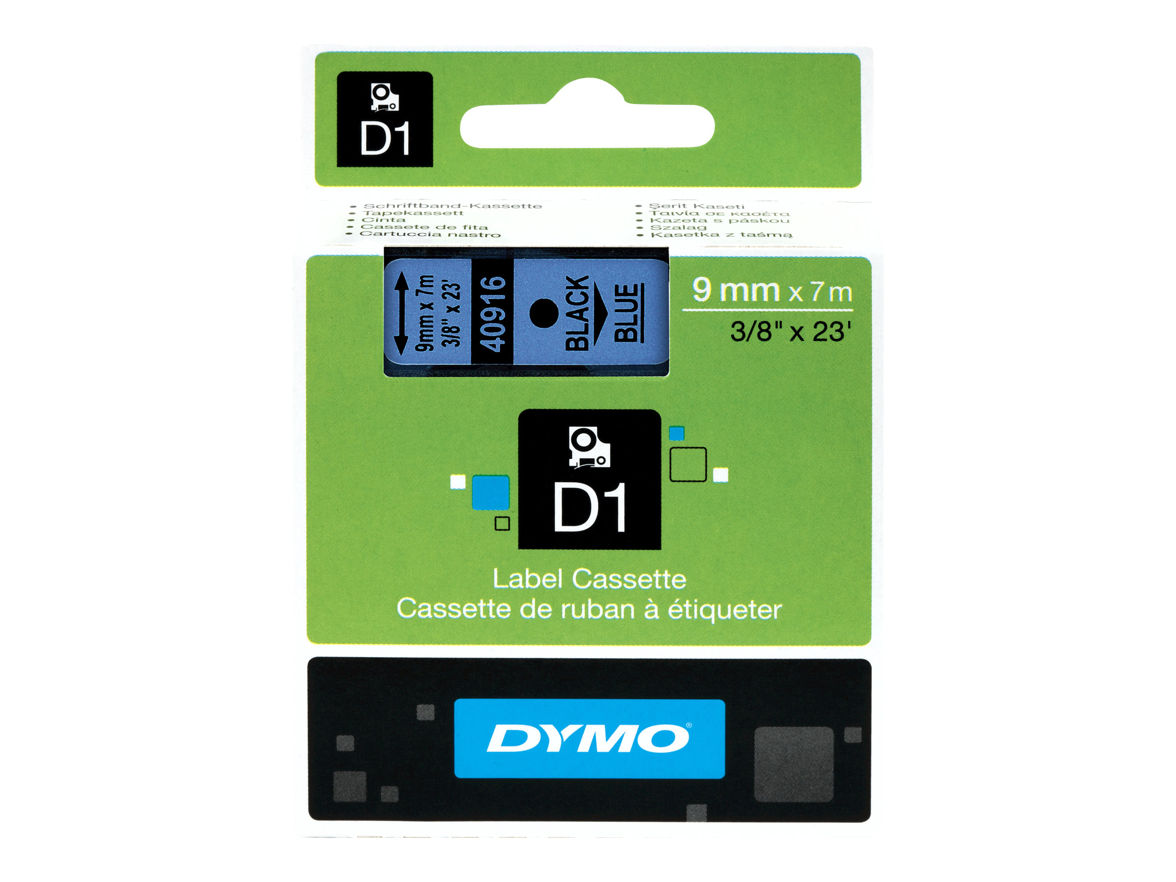 DYMO D1 Etikettenband 0,9 cm x 7 m Schwarz auf Blau
