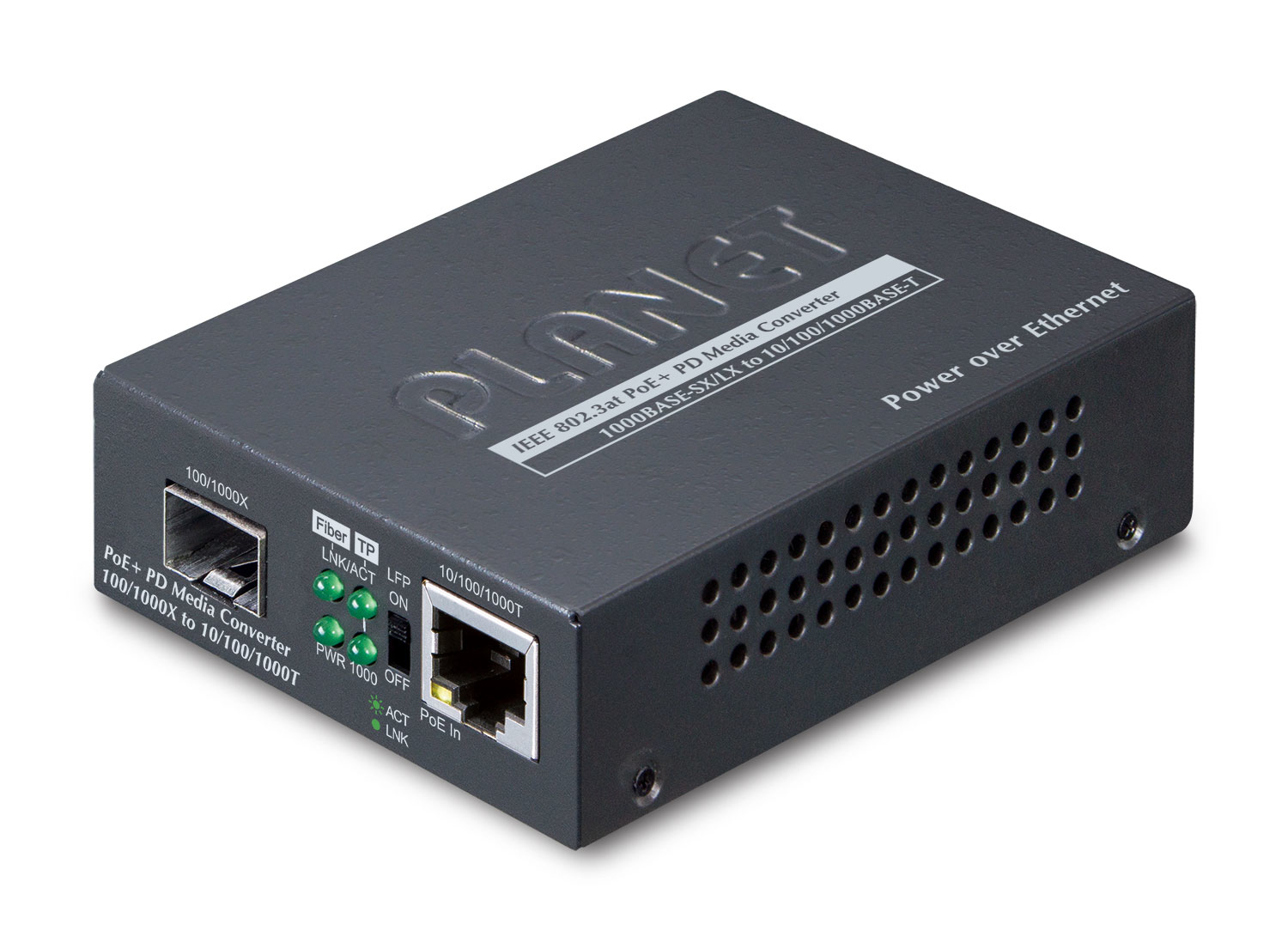 Planet GT-805A-PD Medienkonverter 1 Gbit/s PoE+ Schwarz