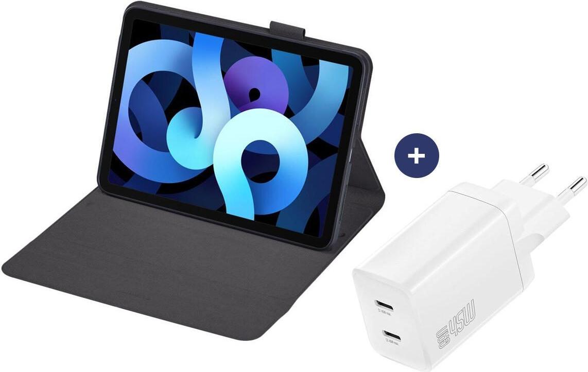 4smarts DailyBiz Flip-Hülle schwarz & PDPlug Dual 45W GaN Ladegerät für iPad 10.9"/11" (10./11. Gen.)