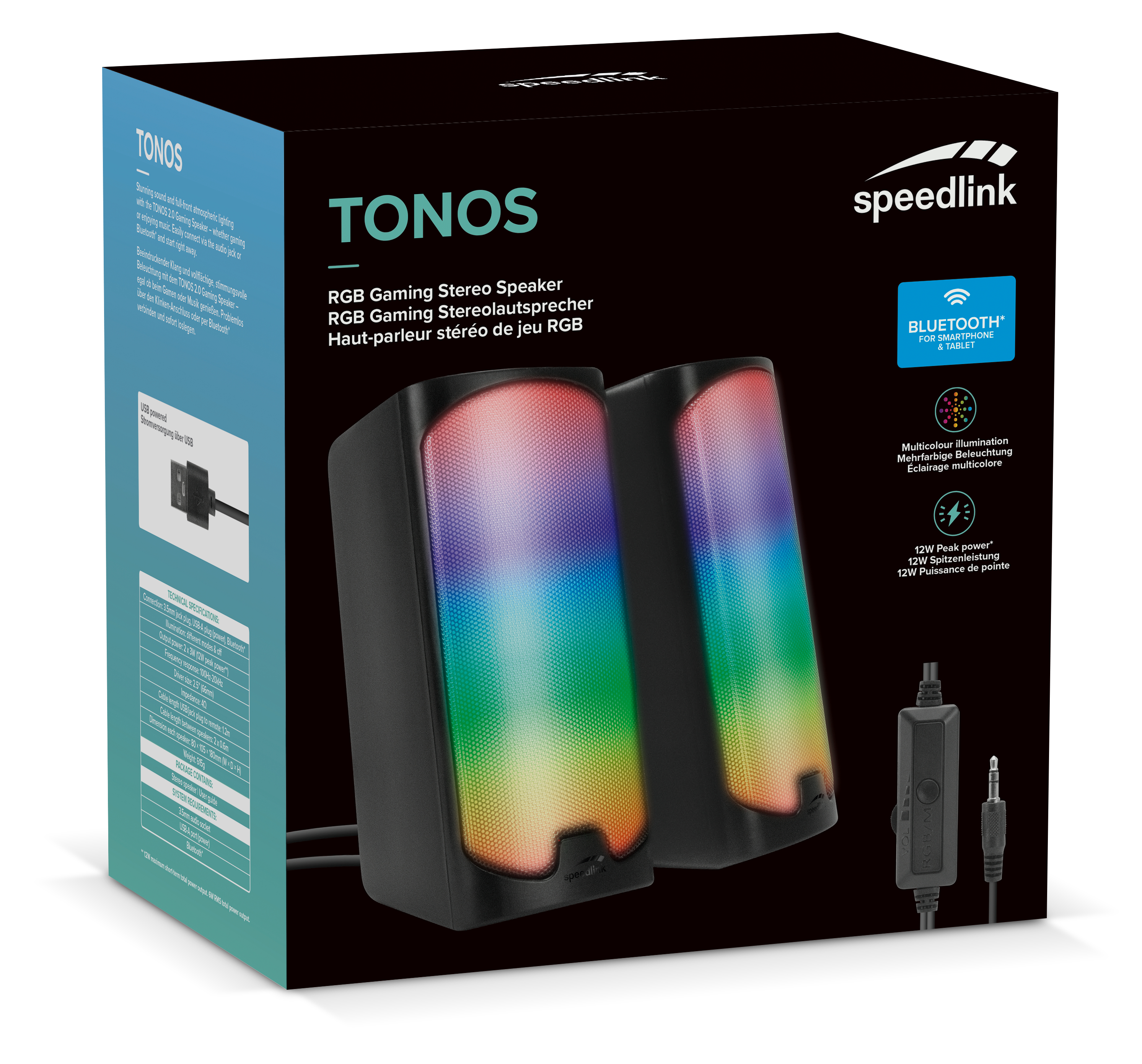 SPEEDLINK TONOS RGB 2.0 Stereo Computerlautsprecher 6 W Bluetooth Schwarz