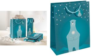 sigel Weihnachts-Geschenktüte "Polar bear with candle", groß Geschenktasche aus Papier, 157 g/qm, Oberfläche matt, - 1 Stück (GT052)