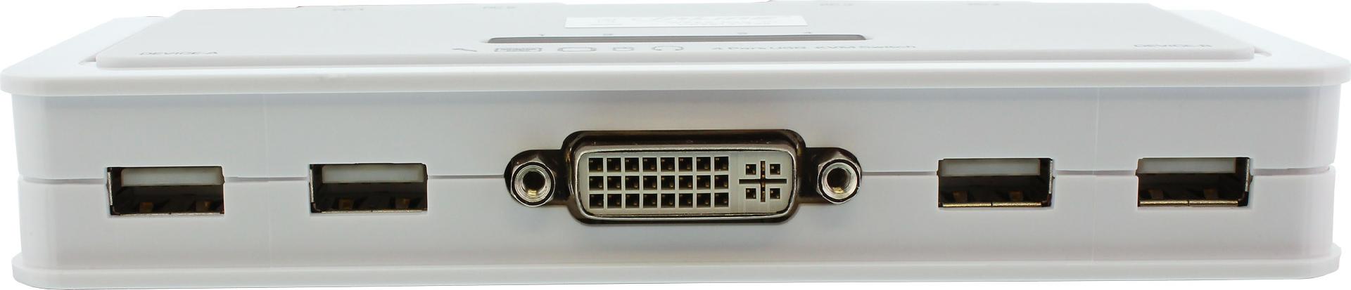InLine KVM-Switch, 4-fach, DVI-D, USB 2.0, mit Audio und integrierten Kabeln, Weiß
