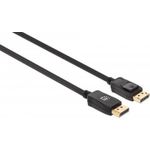 MANHATTAN 8K@60Hz DisplayPort 1.4 Kabel DisplayPort-Stecker auf DisplayPort-Stecker, 2 m, unterstützt 4K@120Hz, HDR, vergoldete Kontakte, Rastnase und geflochtene Ummantelung, schwarz (353618)