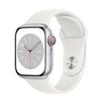 Apple Watch Series 8 (GPS + Cellular) - 41 mm - Aluminium, Silber - intelligente Uhr mit Sportband - Flouroelastomer - weiß - Bandgröße: regelmäßig - 32GB - Wi-Fi, LTE, Bluetooth, UWB - 4G - 32 g (MP4A3FD/A)