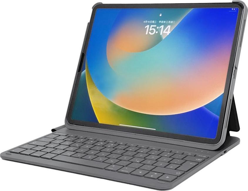 DEQSTER Slim Pro Tastatur und Foliohülle für iPad 10,9" Bluetooth QWERTZ Grau