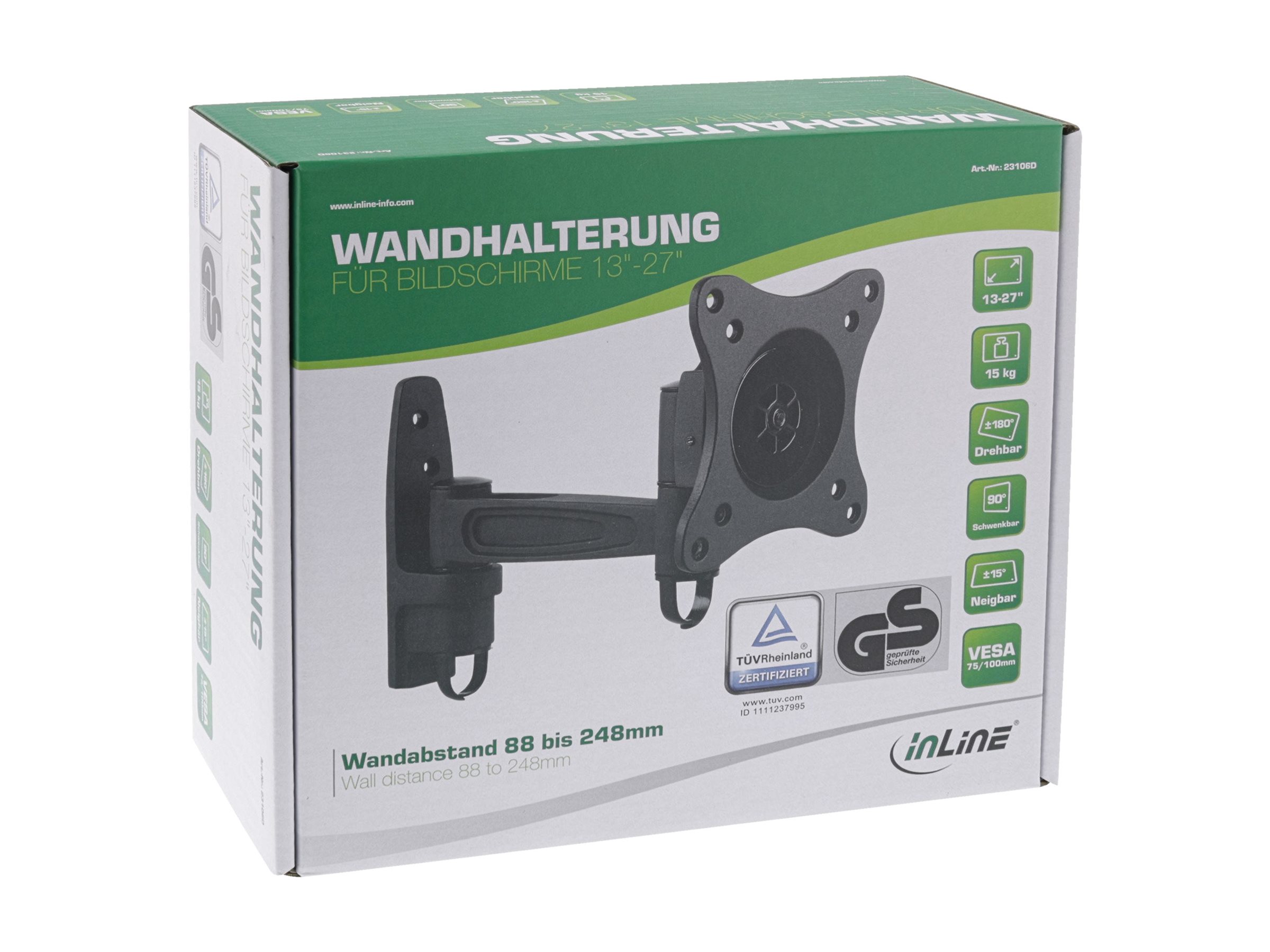 InLine Wandhalterung 23106D für Monitore bis 27" max. 15 kg einteiliger Arm Schwarz