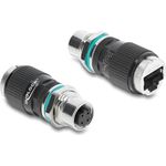 Delock M12 Adapter D-kodiert 4 Pin Buchse zu RJ45 Buchse zum Einbau rund gerade (90663)
