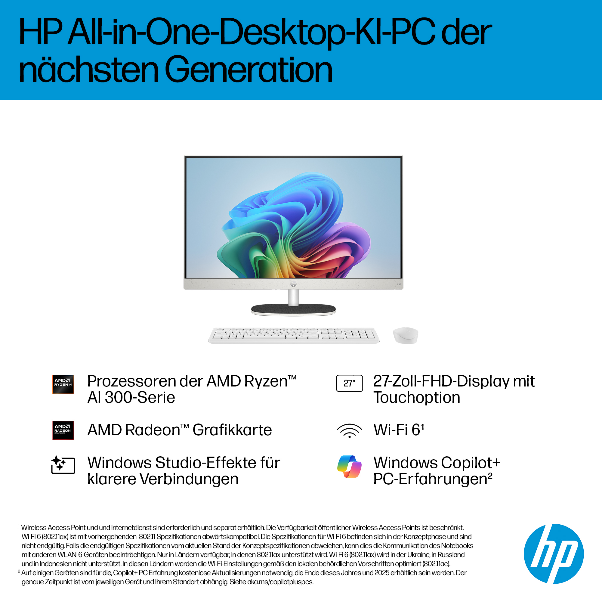 HP 27-ct2073ng 27" All-in-One-PC AMD Ryzen AI 7 350 16 GB RAM 512 GB SSD Weiß