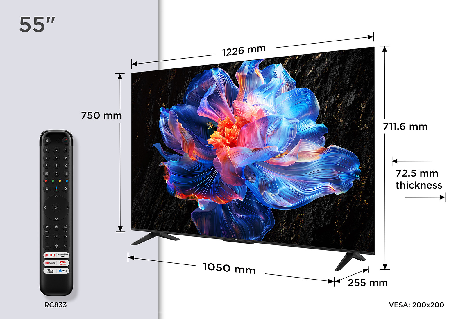 TCL 55V6C 55" 4K UHD Google TV HDMI 2.1 Dolby Vision HVA Metallisch