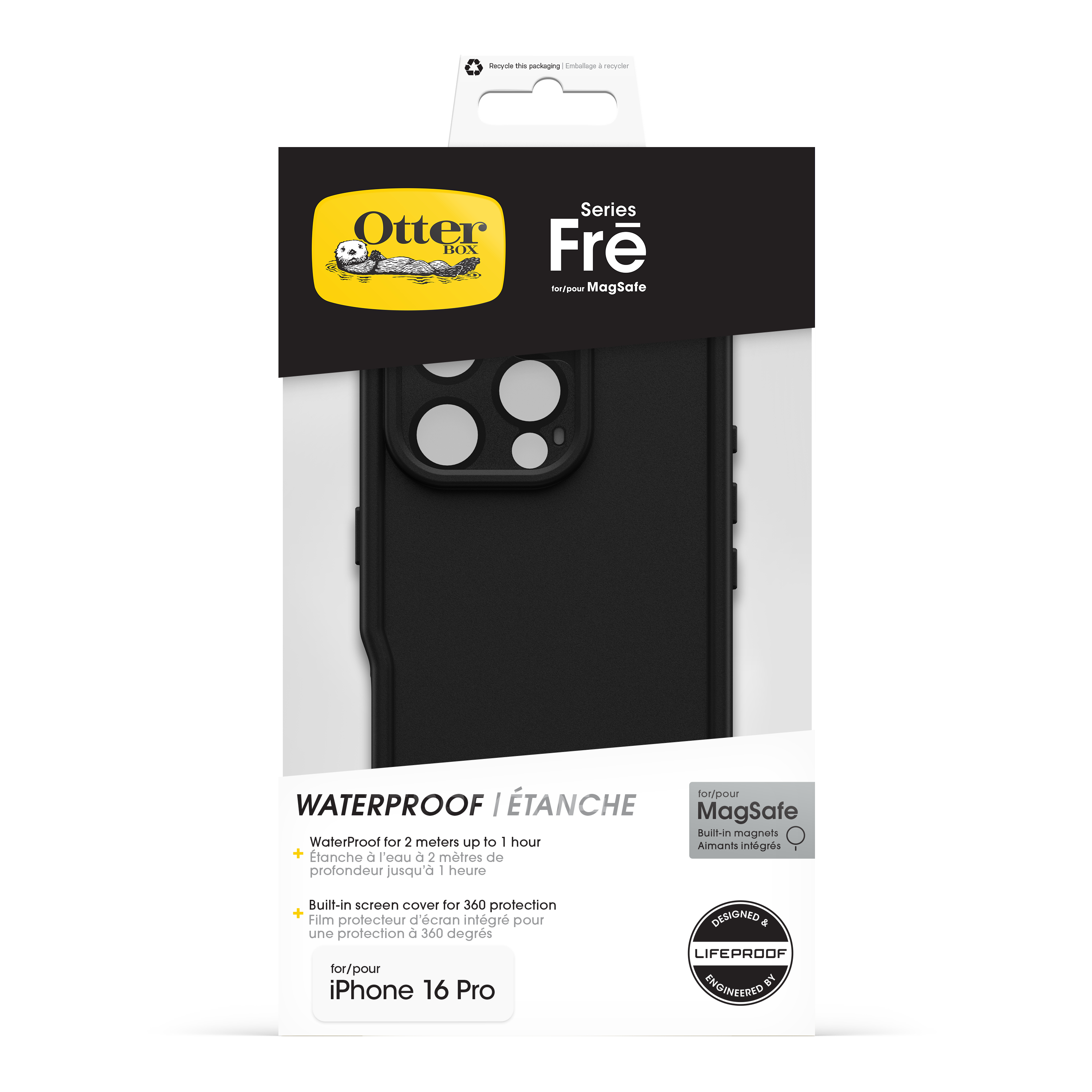 OtterBox Frē Series Wasserdichtes Schutzgehäuse für Apple iPhone 16 Pro MagSafe Schwarz