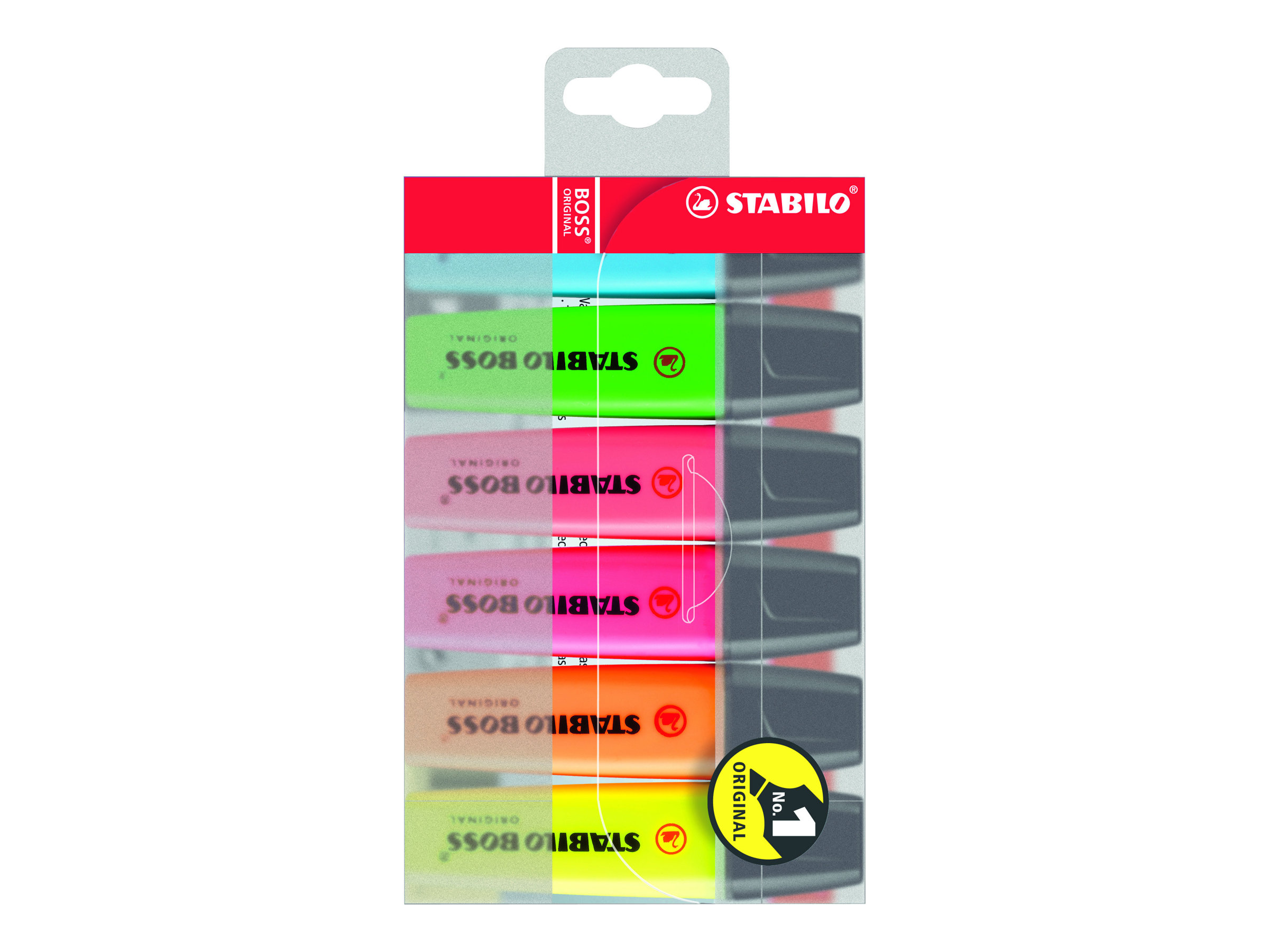 STABILO BOSS ORIGINAL Textmarker, 6er PET-Etui, Keilspitze 2–5 mm, Mehrfarbig