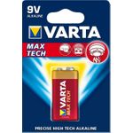 VARTA Alkaline Batterie "Max Tech", E-Block (9V/6LR61) 9,0 Volt, Maße: (B)26,5 x (T)17,5 x (H)48,5 mm, - 1 Stück (04722 101 401)