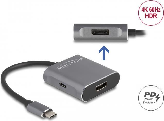 DELOCK USB Type-C Splitter DP Alt Mode zu 1 x HDMI + 1 x DisplayPort MST mit USB Type-C PD