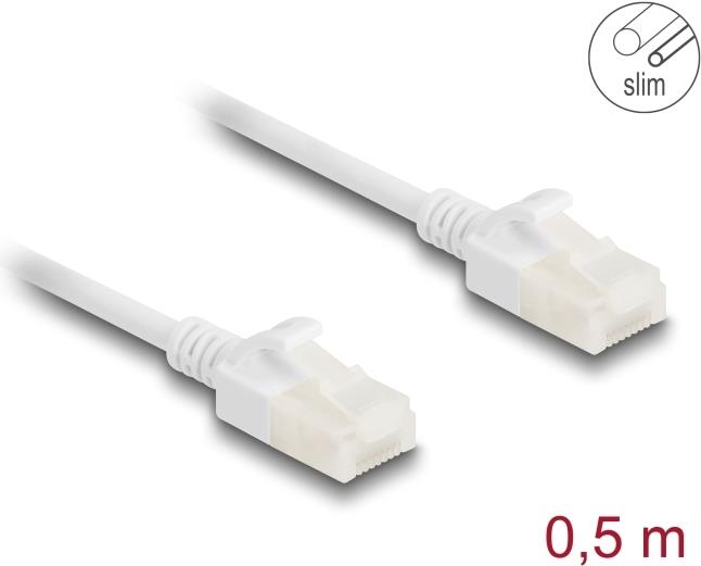 Delock RJ45 Netzwerkkabel Cat.6A Stecker zu Stecker mit robuster Rastnase Industrietauglich U/UTP Slim 0,5 m weiß (80358)