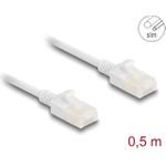 Delock RJ45 Netzwerkkabel Cat.6A Stecker zu Stecker mit robuster Rastnase Industrietauglich U/UTP Slim 0,5 m weiß (80358)