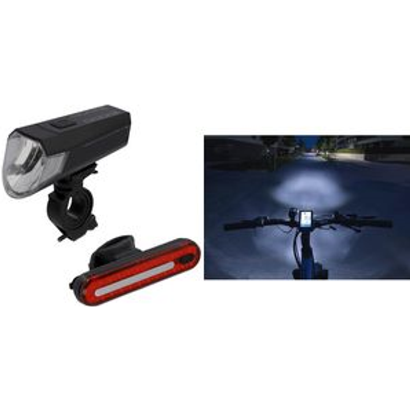 FISCHER Fahrrad-Akku-LED-Beleuchtungs-Set, 80 Lux Frontleuchte bis 