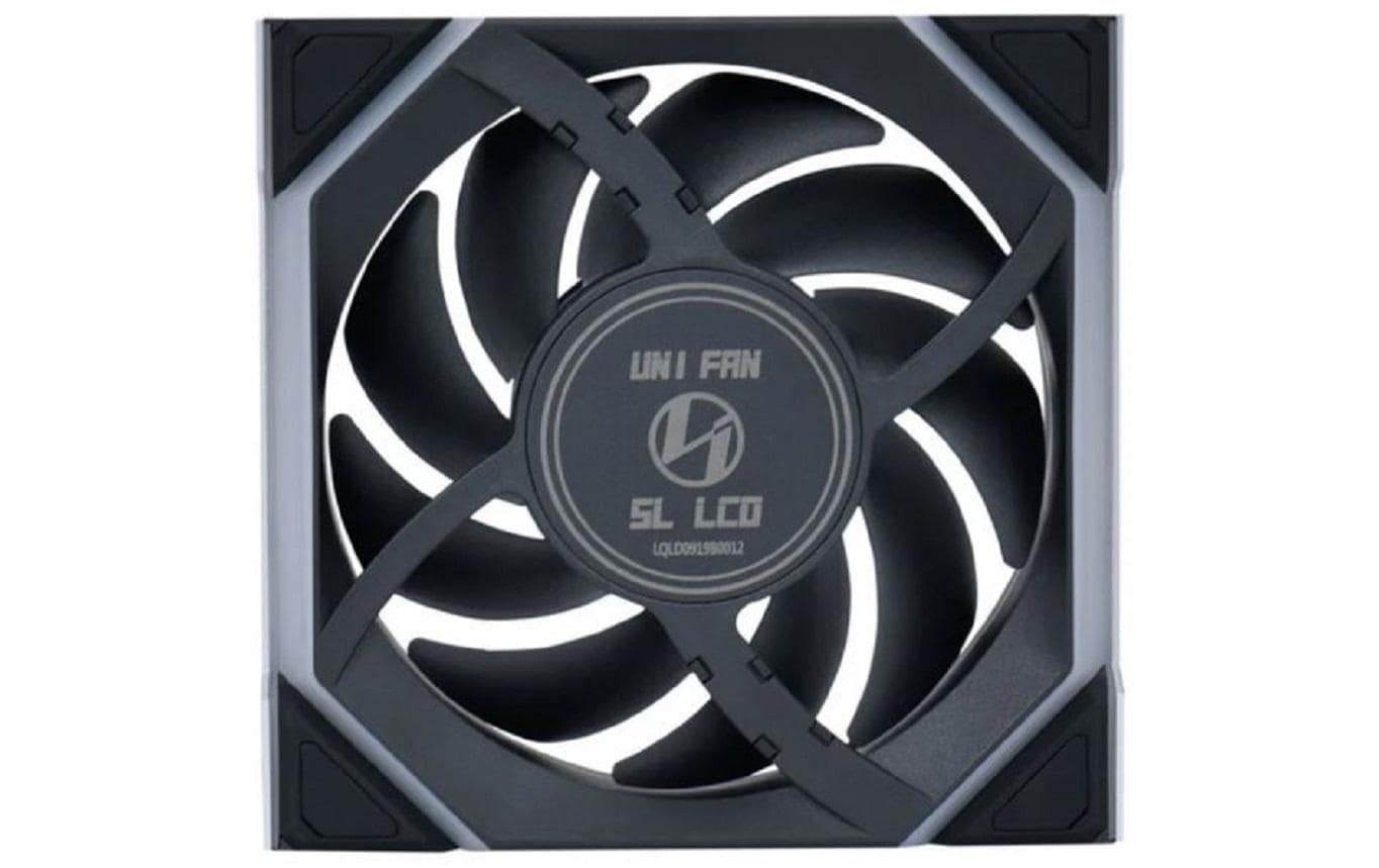 Lian Li UNI FAN SL Wireless LCD 120 mm ARGB PWM Gehäuselüfter 3er-Pack inkl. Controller Reverse Blade Schwarz