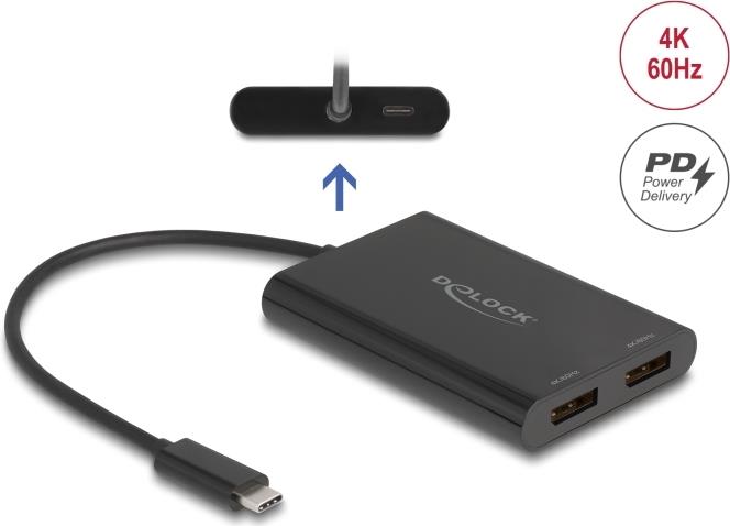 Delock Adapter USB Type-C zu 2 x DisplayPort 4K 60 Hz mit DisplayLink Grafik und (64308)