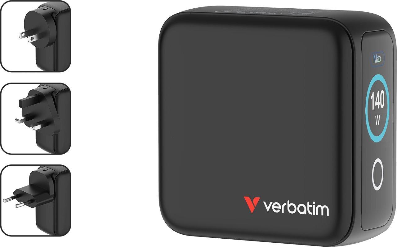 Verbatim Mini GaN Charger 4-Port 140W mit Display EU/UK/US Ladegerät