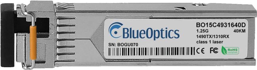 Juniper SFP-GE40KT14R13 kompatibler BlueOptics© SFP Bidi Transceiver für Singlemode Gigabit Highspeed Datenübertragungen in Glasfaser Netzwerken. Unterstützt Gigabit Ethernet, Fibre Channel oder SONET/SDH Anwendungen in Switchen, Routern, Storage Systemen (SFP-GE40KT14R13-BO)