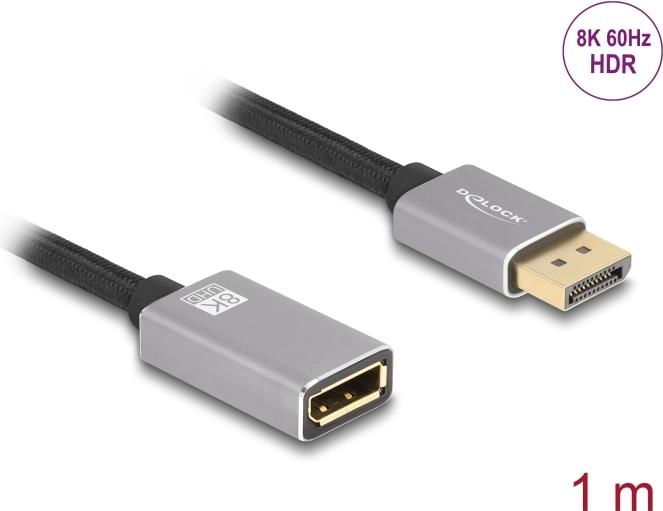 Delock DisplayPort Verlängerungskabel 8K 60 Hz 1 m grau Metall ohne (81079)