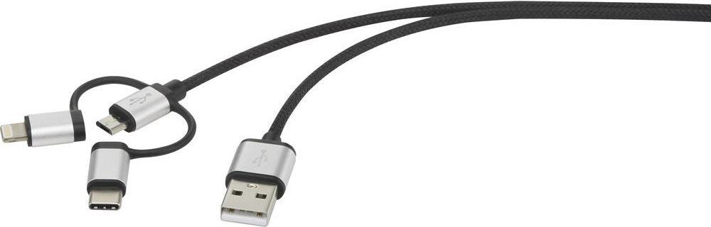 Renkforce USB-Kabel USB 2.0 USB-A Stecker, USB-C™ Stecker, USB-Micro-B Stecker, Apple Lightning Stecker 3.00 m Dark-Grey gesleeved (RF-3334578)