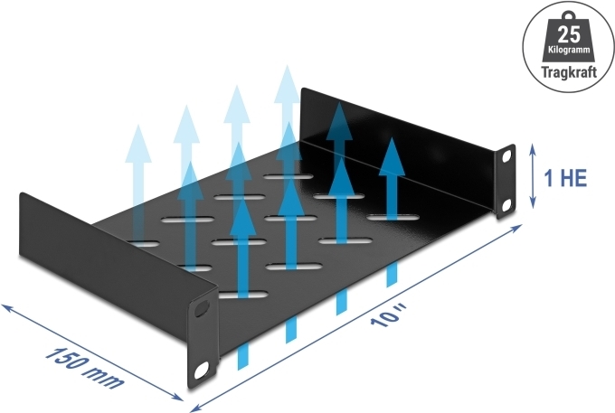 Delock 10" 1 HE Fachboden mit Lüftungsschlitzen bis 150 mm Tiefe max. 25 kg (67317)