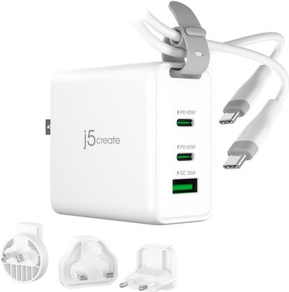 j5create Netzteil 3-port, GaN, with changeable AC plugs and USB-C cable (JUP3565CV-N)