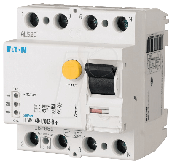 Eaton Digitaler FI-Schutzschalter 25 A 30 mA 4-polig 240 VAC (FRCDM-25/4/003-G/B+)
