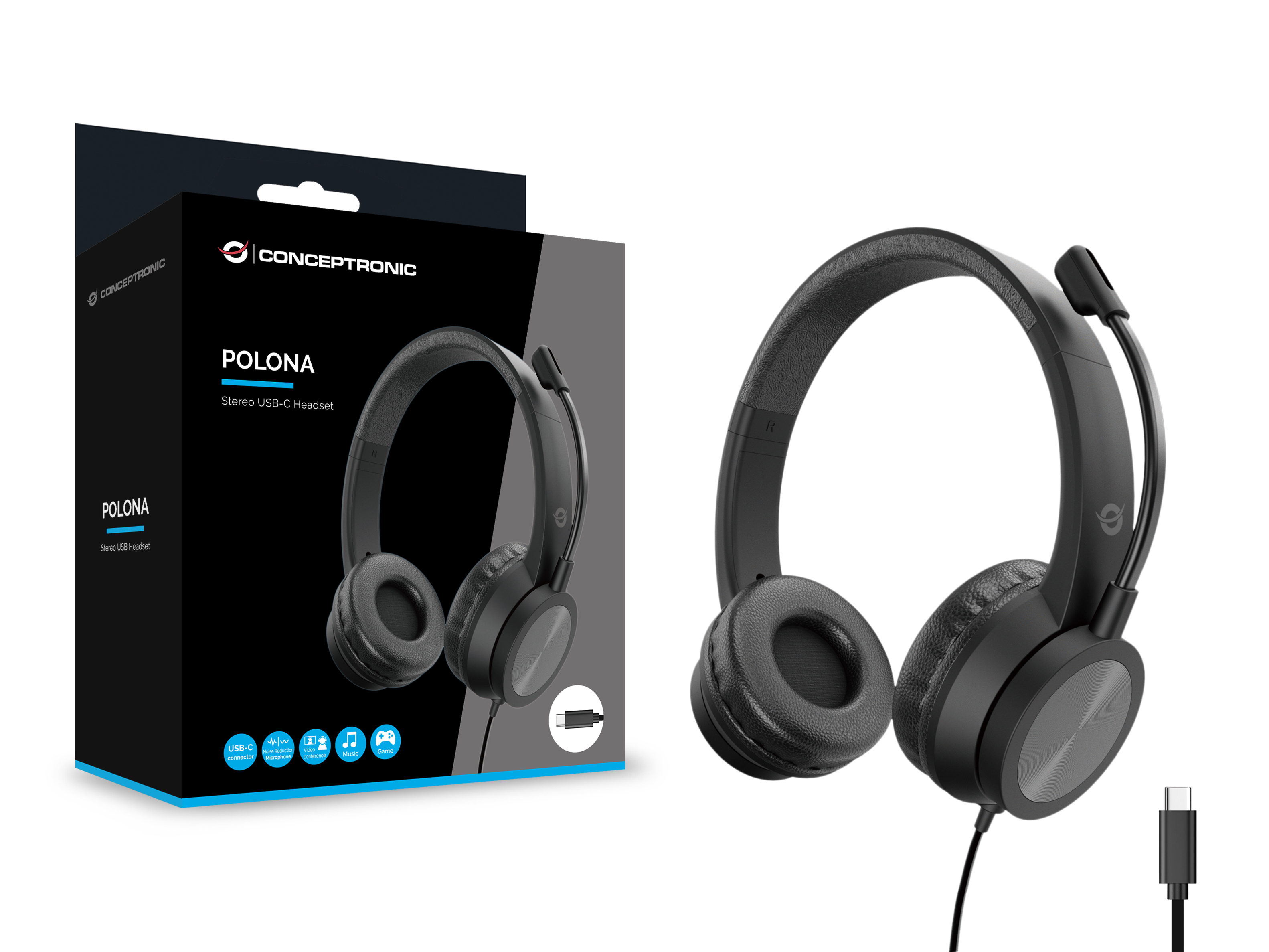 Conceptronic POLONA05BC Stereo USB-C Headset Schwarz