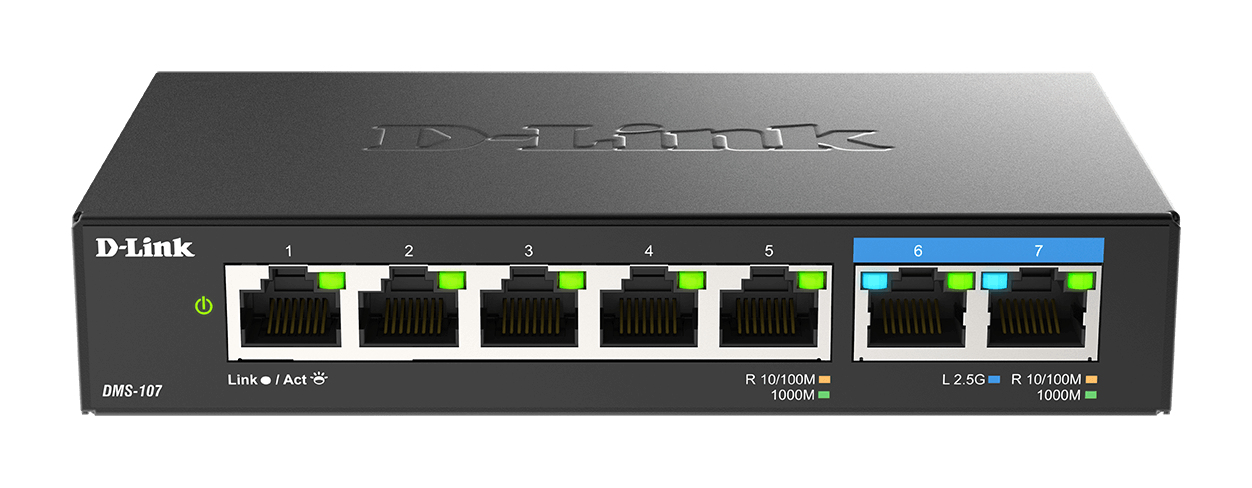 D-Link DMS-107 Netzwerk-Switch 7 Ports Unmanaged 5x Gigabit + 2x 2.5GBase-T Schwarz