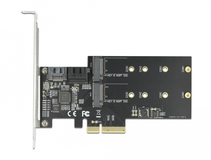 Delock Speicher-Controller 3x SATA + 2x M.2 Key B PCIe 3.0 x4 Low-Profile Schwarz