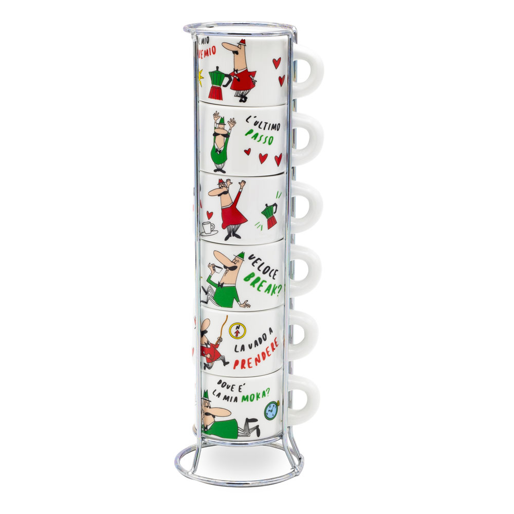 BIALETTI Espressotasse (6 Espressotassen mit Metallgestell)