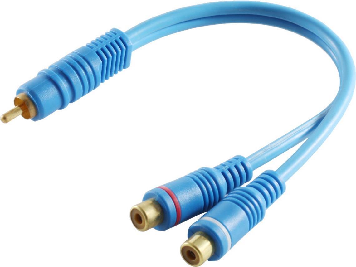 S/CONN maximum connectivity Cinch Verlängerung Kabel-Cinchstecker auf 2 Cinchkupplung, doppelt geschirmt, blau, 0,2m (40045)