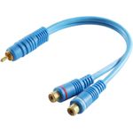 S/CONN maximum connectivity Cinch Verlängerung Kabel-Cinchstecker auf 2 Cinchkupplung, doppelt geschirmt, blau, 0,2m (40045)