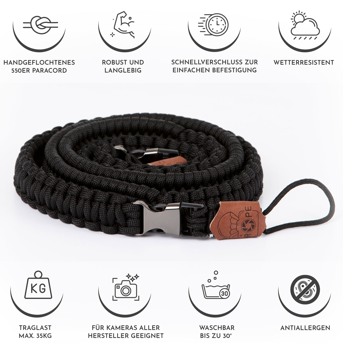 C-ROPE Kameragurt Traveler 100 cm Paracord Silent Black