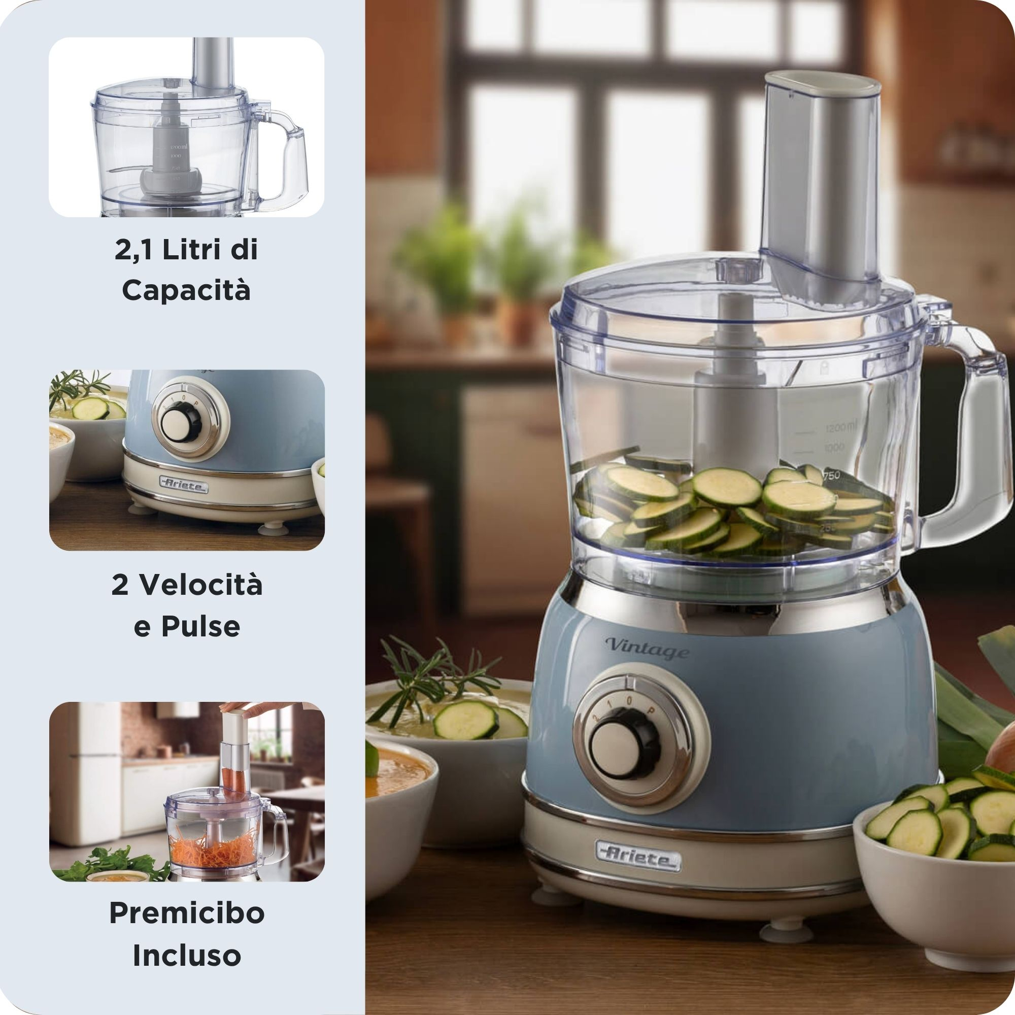 Ariete Vintage Line 1781BL Multifunktions-Küchenmaschine 2,1 l 1000 W Blau