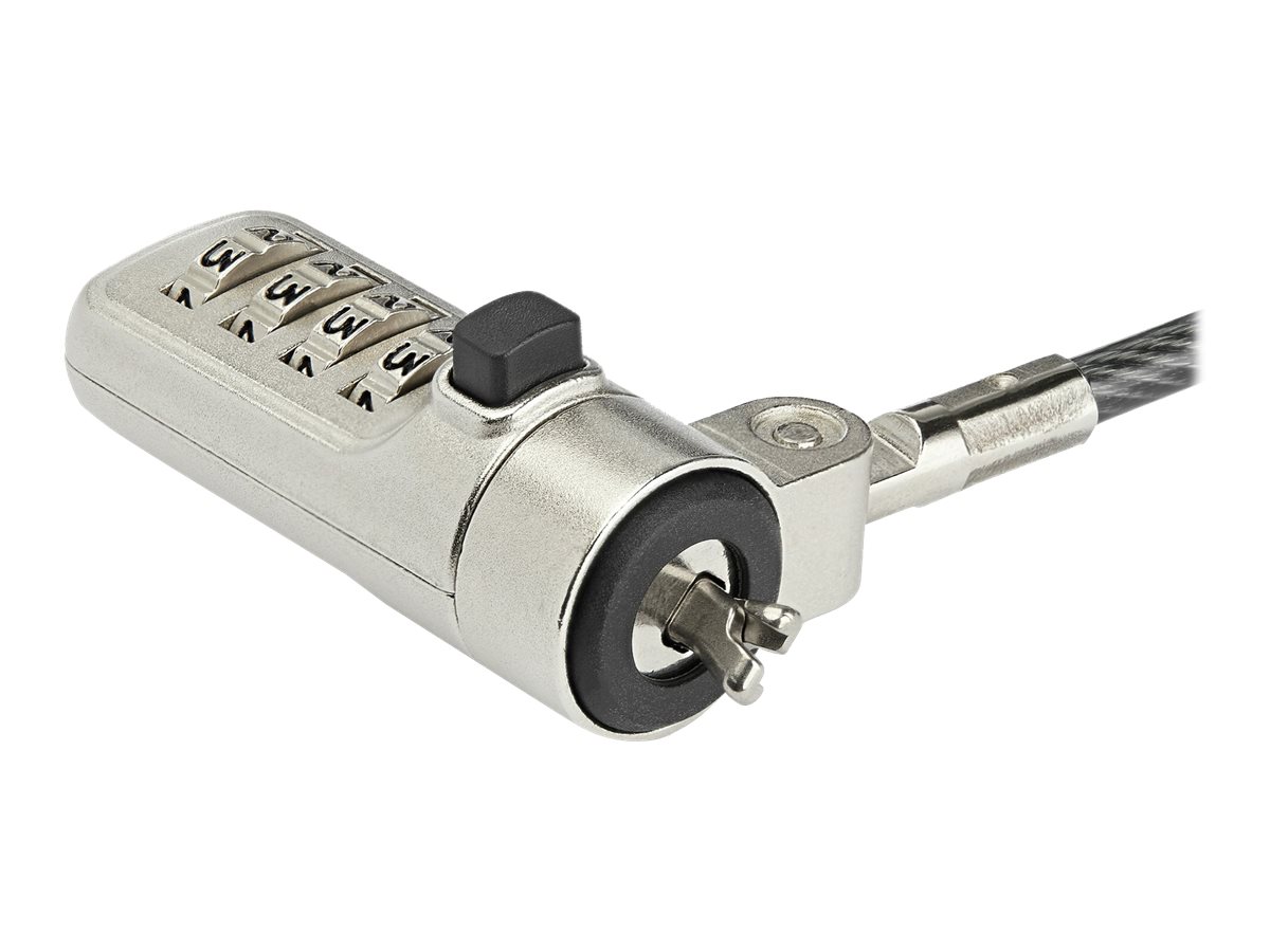 StarTech.com Laptop Sicherheitsschloss – 4-stelliges Zahlenschloss für Noble Wedge Slot, 2 m Stahlkabel, Schwarz/Silber